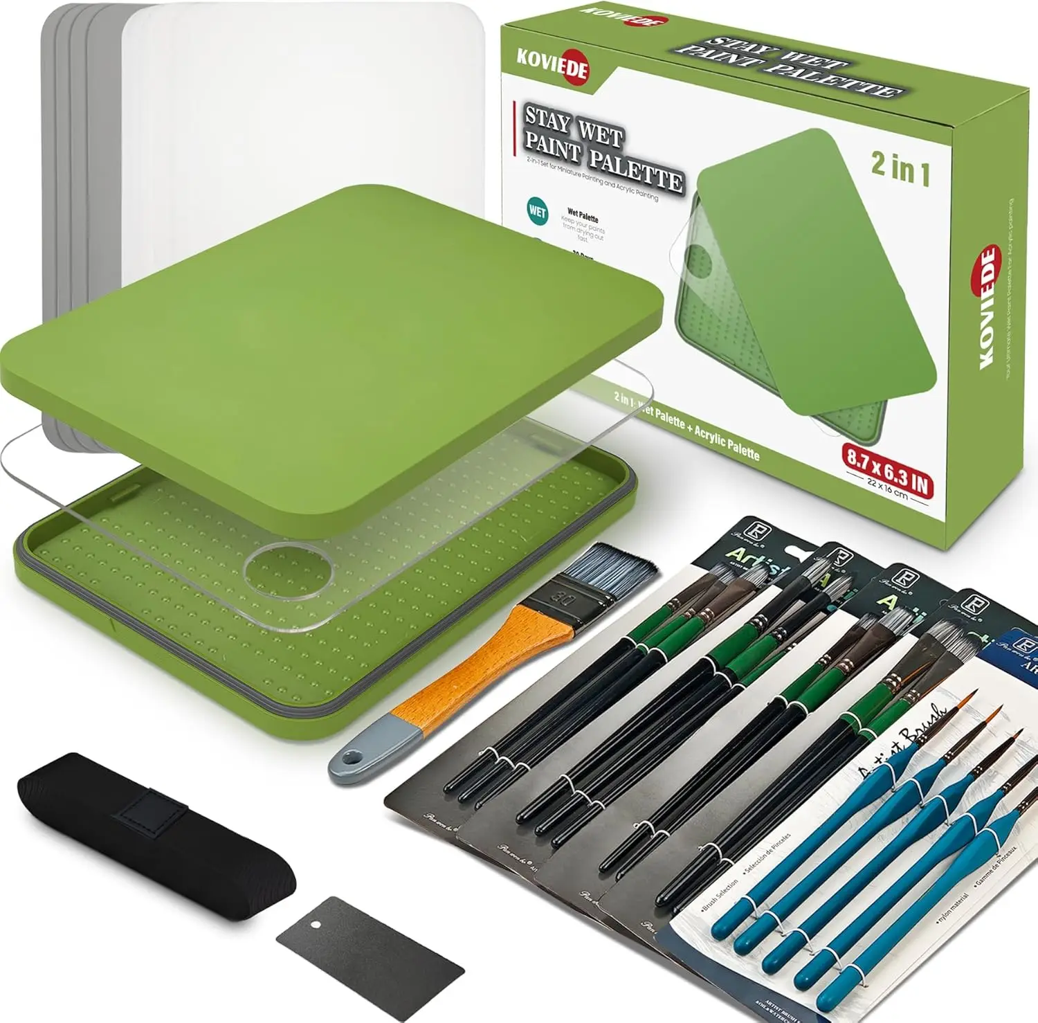 

Wet Palette and Acrylic Paint Palette, 2-in-1 Set with 30PCS Artist Paint Brushes for Acrylic Painting, 100PCS Hydration