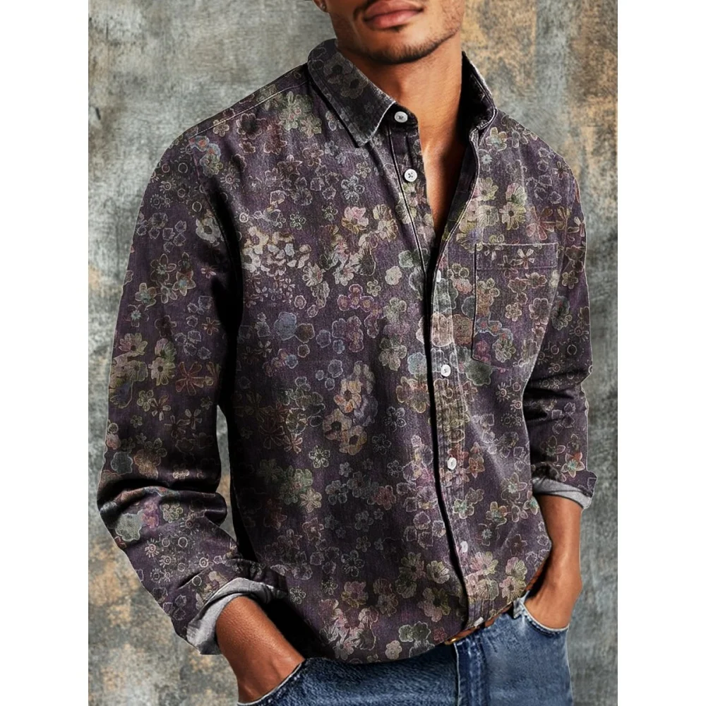 

Men's linen shirt stand up collar shirt casual shirt vacation style long sleeved pattern unique beach comfort simple