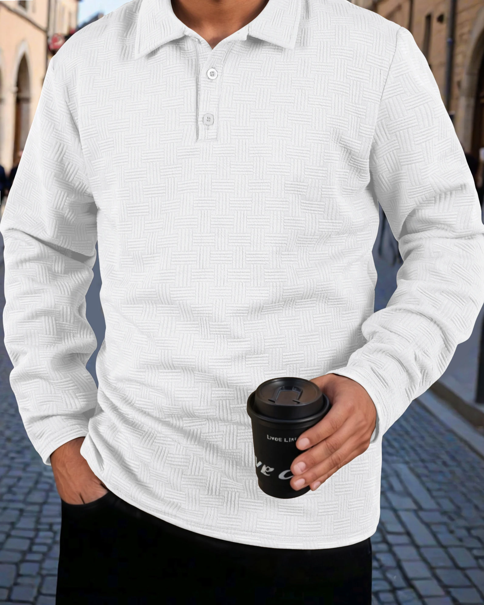 New Men's Long Sleeve Polo Shirt Casual Sport Plaid Pattern Cuffed Collar Top for Spring Autumn