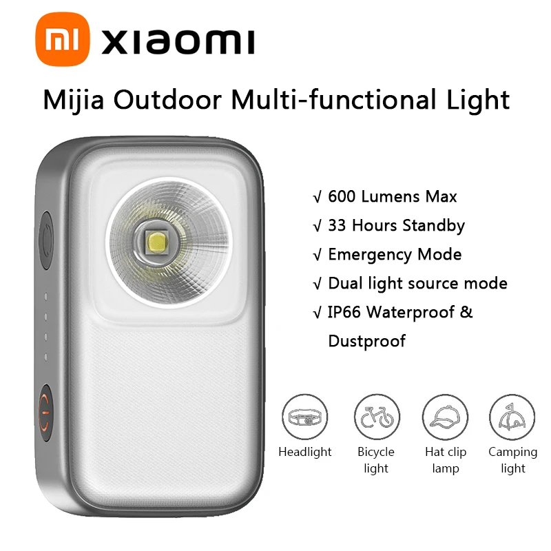 Xiaomi Mijia ضوء خارجي متعدد الوظائف IP67 مقاوم للماء قابل للفصل ركوب الخيل التخييم لمصباح كهربائي في حالات الطوارئ في الهواء الطلق