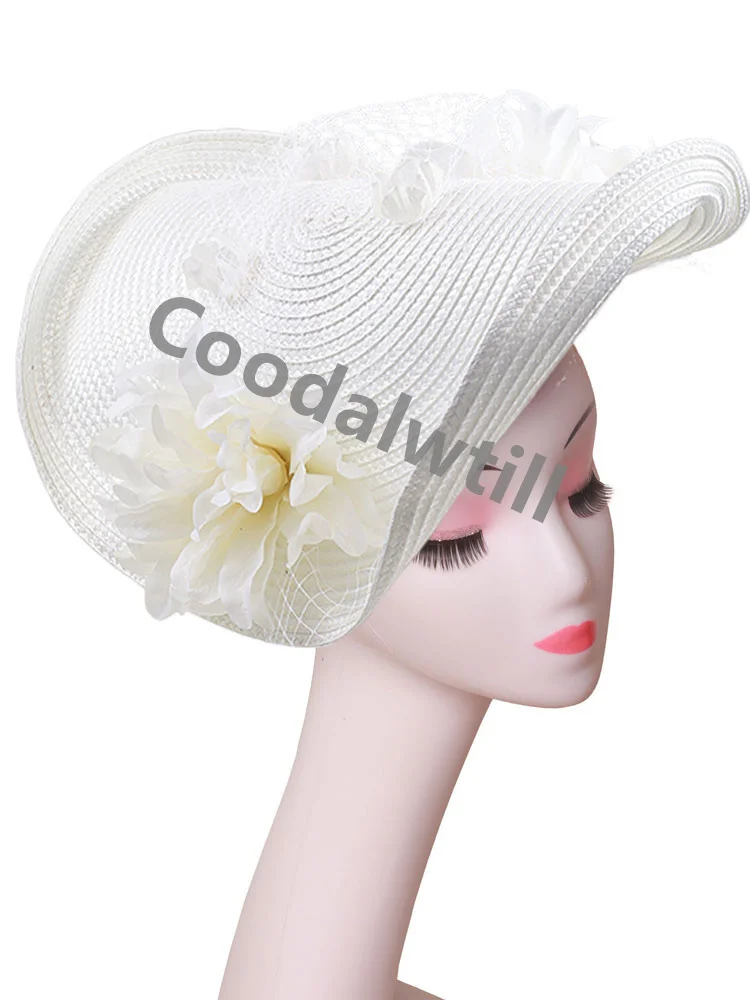 

Lady Flower Big Fascinator Hat Headband with Clips Women Derby Pillbox Hat Cocktail Tea Party Headwear for Bride Wedding Chapeau