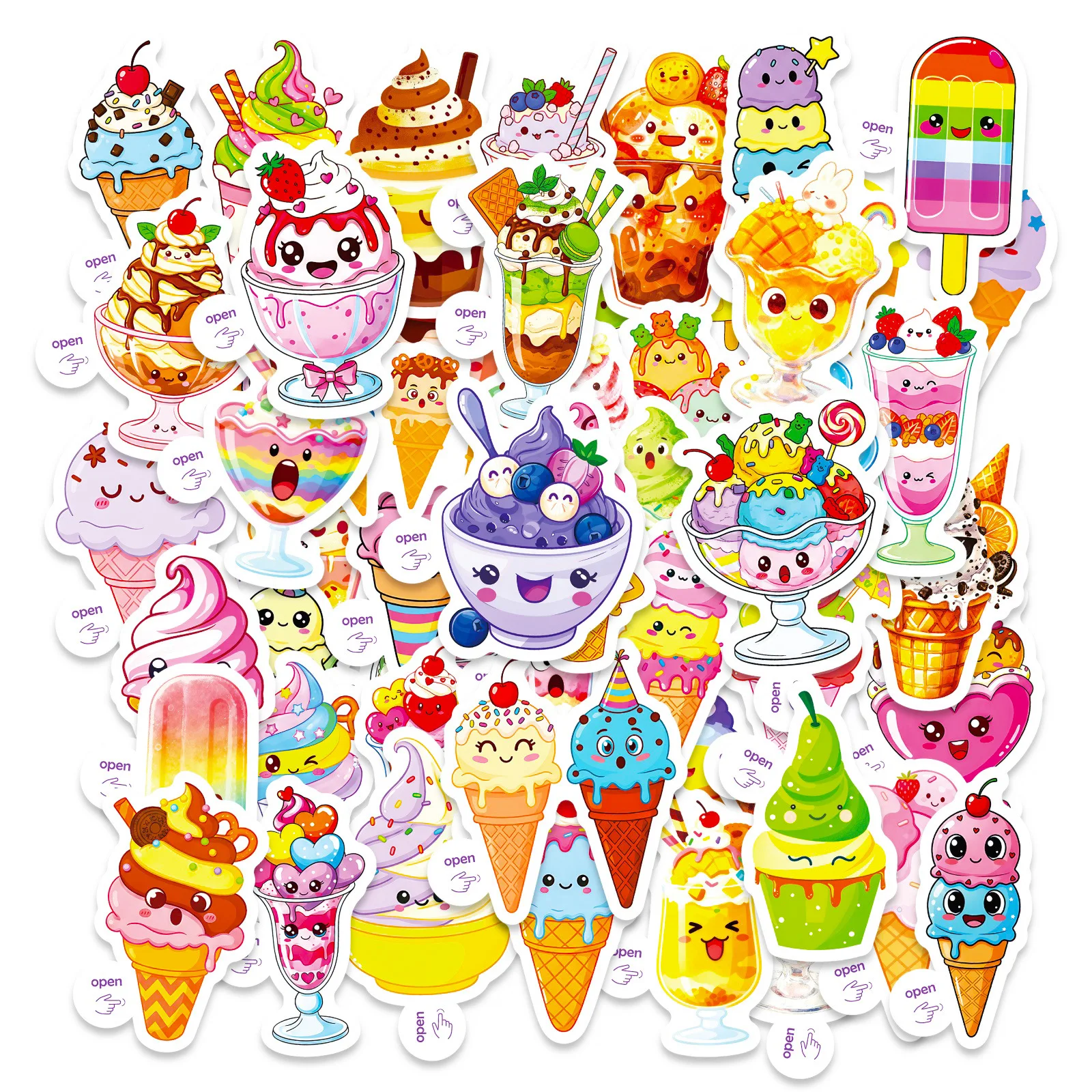 10/30/50PCS Cartoon Ice Cream Cute Doodle Stickers Kawaii Easy Peel DIY Toys Car Guitar Luggage Suitcase Decal Graffiti Sticker