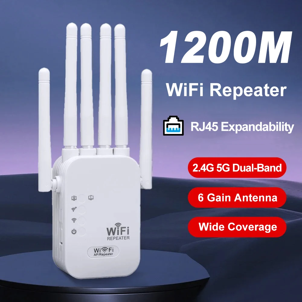 1200Mbps ワイヤレス WiFi リピーター WIFI レンジエクステンダー WiFi 信号ブースター 2.4G 5G デュアルバンドネットワーク 802.11ac WiFi アンプルーター