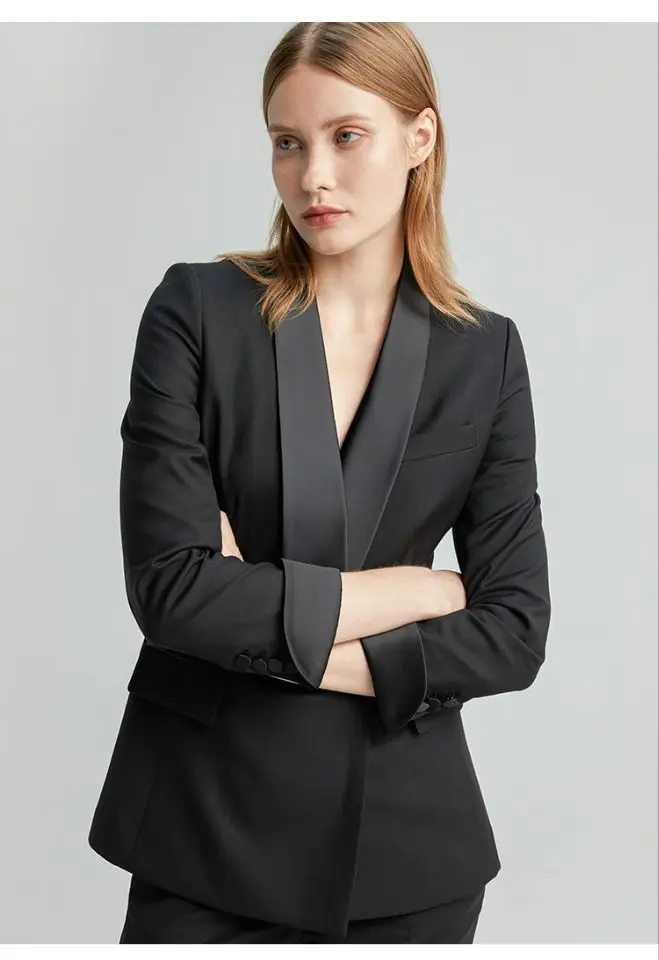 Commuter Formal Suit Black Women's 2-Piece Slim Fit Work Wear Business Office Jacket+Pant Female Wedding Party Tuxedo