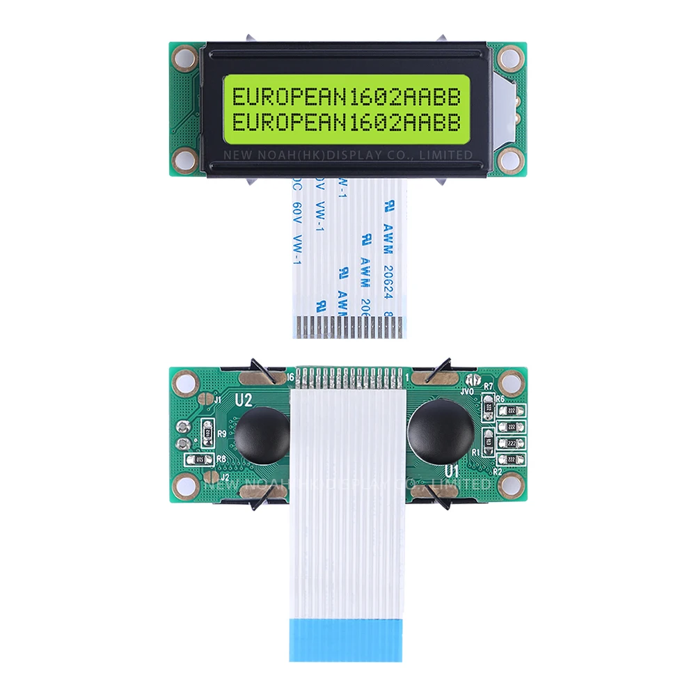 European Yellow Green Film 1602A-20-1A Character Dot Matrix Screen  Fpc25MM 53X20MM Multilingual Module Character LCD Module