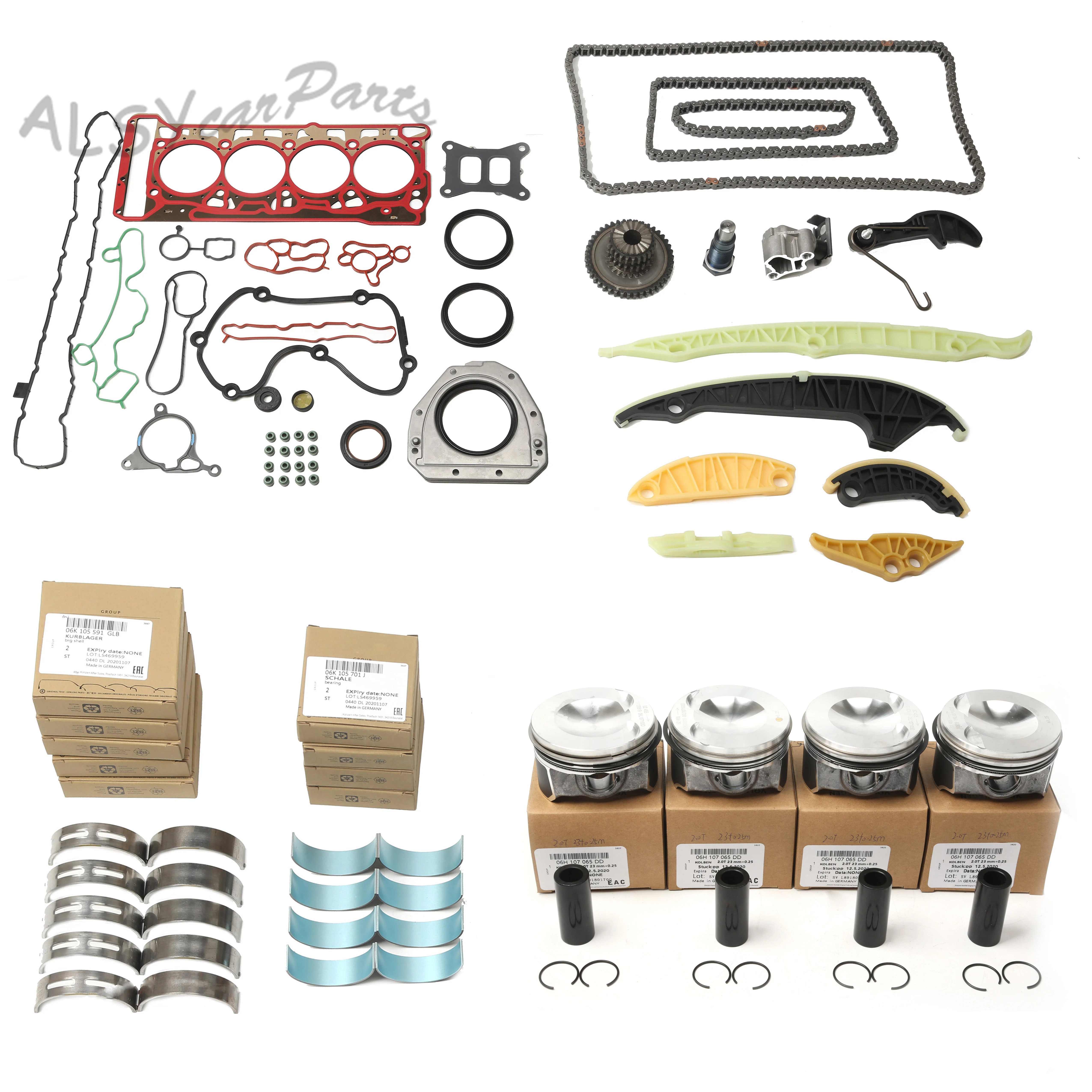 

Engine Gaskets Pistons Oversized 0.25MM Bearings Timing Repair Kit 06H107065DD 06K103383K For VW JETTA III AUDI TT Seat Skoda