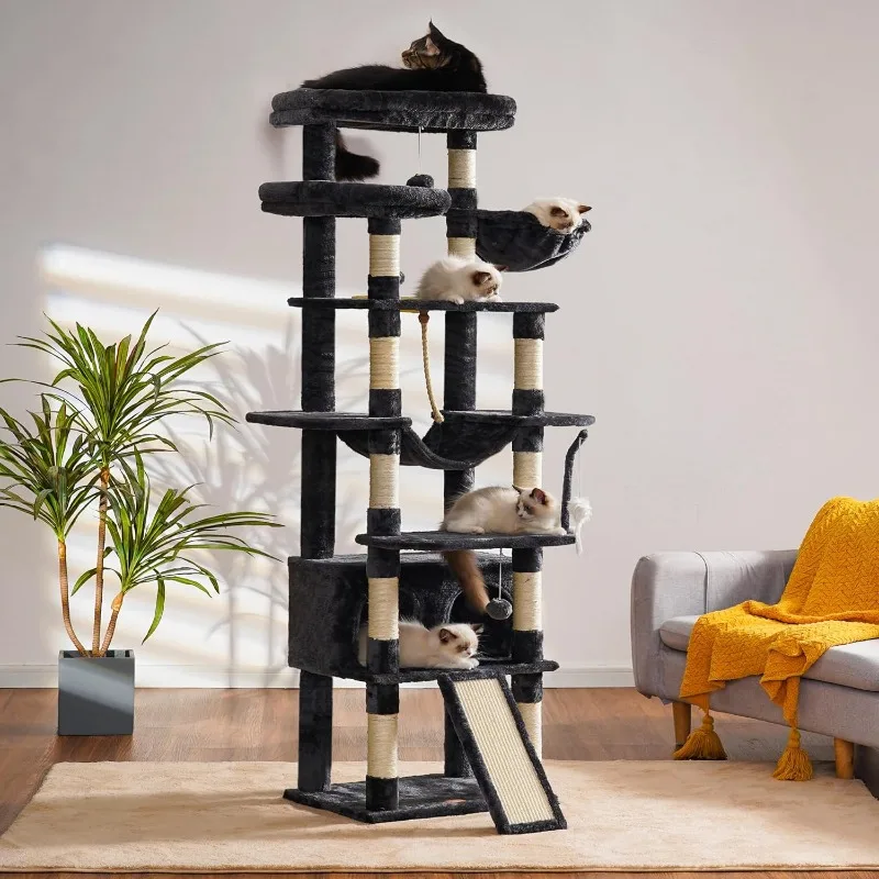 Heybly Tall Cat Tree,78 inch Multi-Level Cat Tower for Indoor Cats,2 Widened Plush Perches Cat Condo with Scratching Board