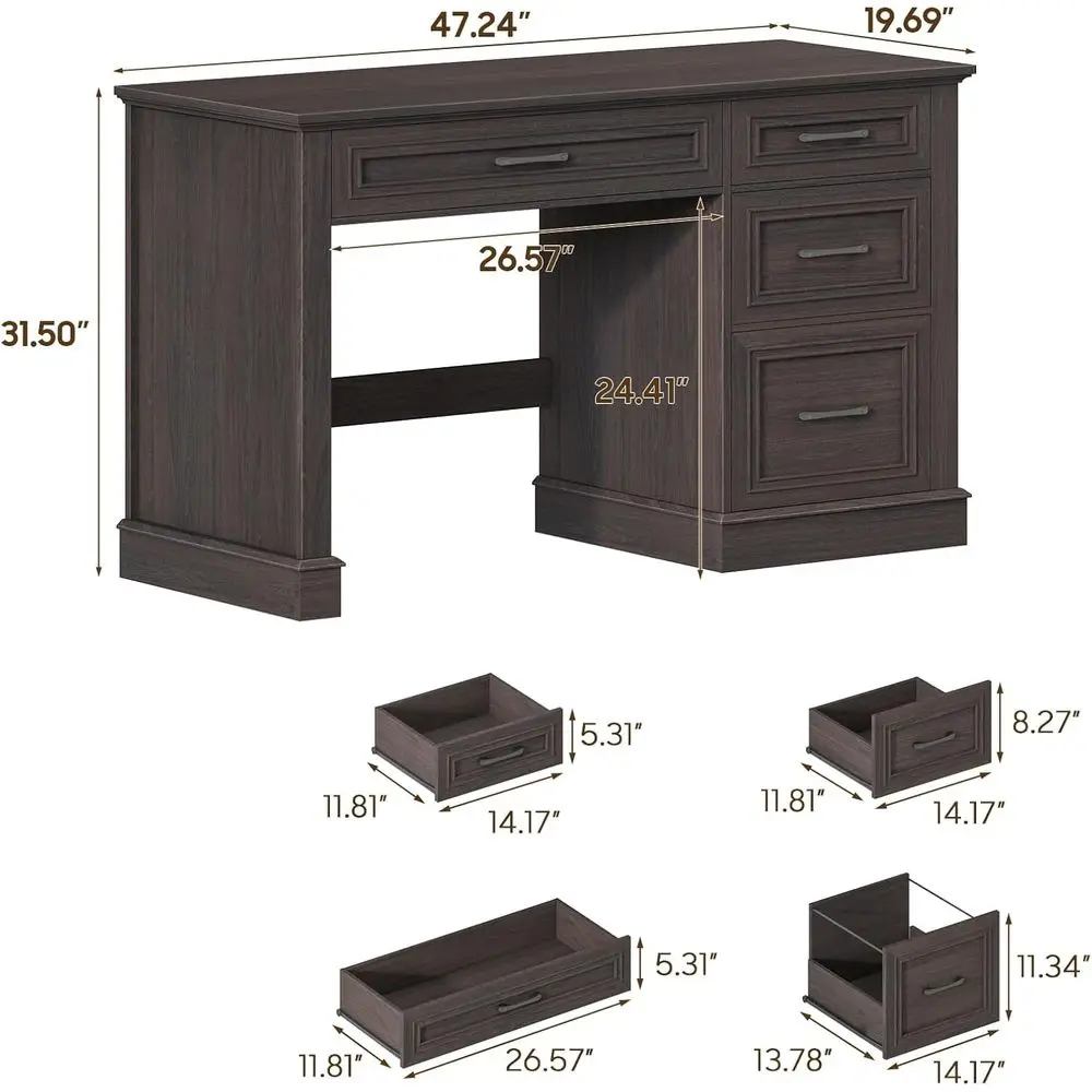 47 Modern Executive Desk with Drawers, Multipurpose Computer Desk for Home Office, Study, Writing
