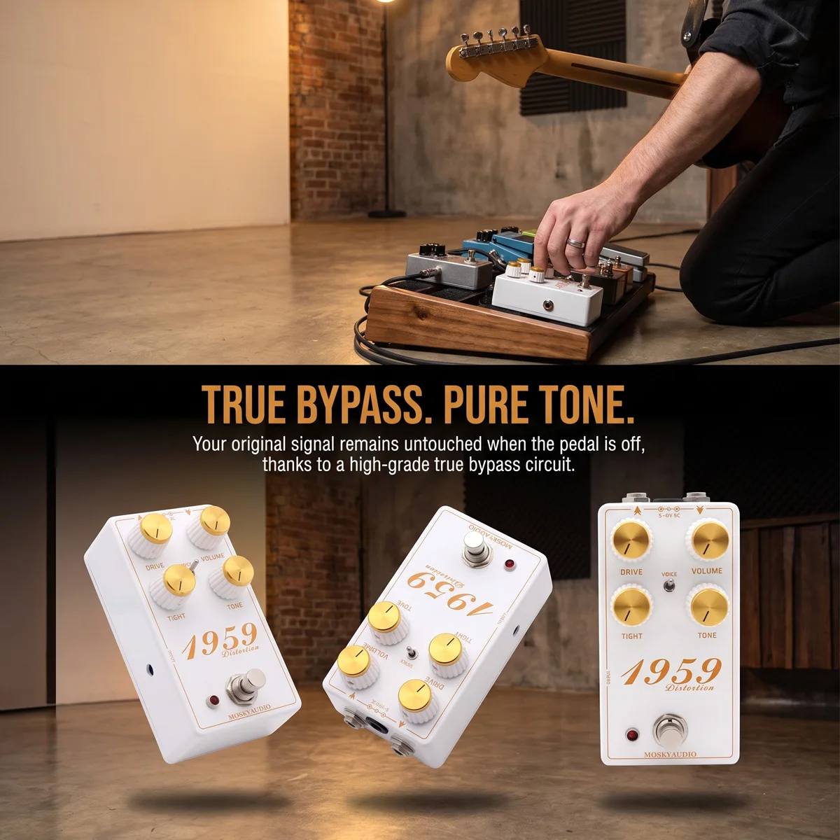 MOSKYAUDIO 1959 Tube Amp Simulator Pedal British-Style Distortion Booster 3 Modes Plexi JCM800 Bluesbreaker for Electric Guitar image 5