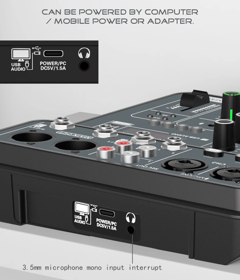 4 Channel Audio Mixer 48V Phantom Power USB Studio Sound Mixers Bluetooth DJ Console Mixing for Karaok