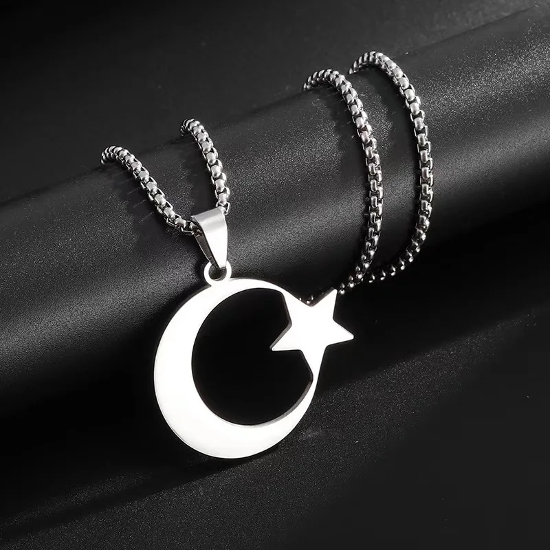 New Personalized Fashionable Stainless Steel Turkish Flag Star And Moon Pendant Necklace For Ladies Gift Accessories Jewelry