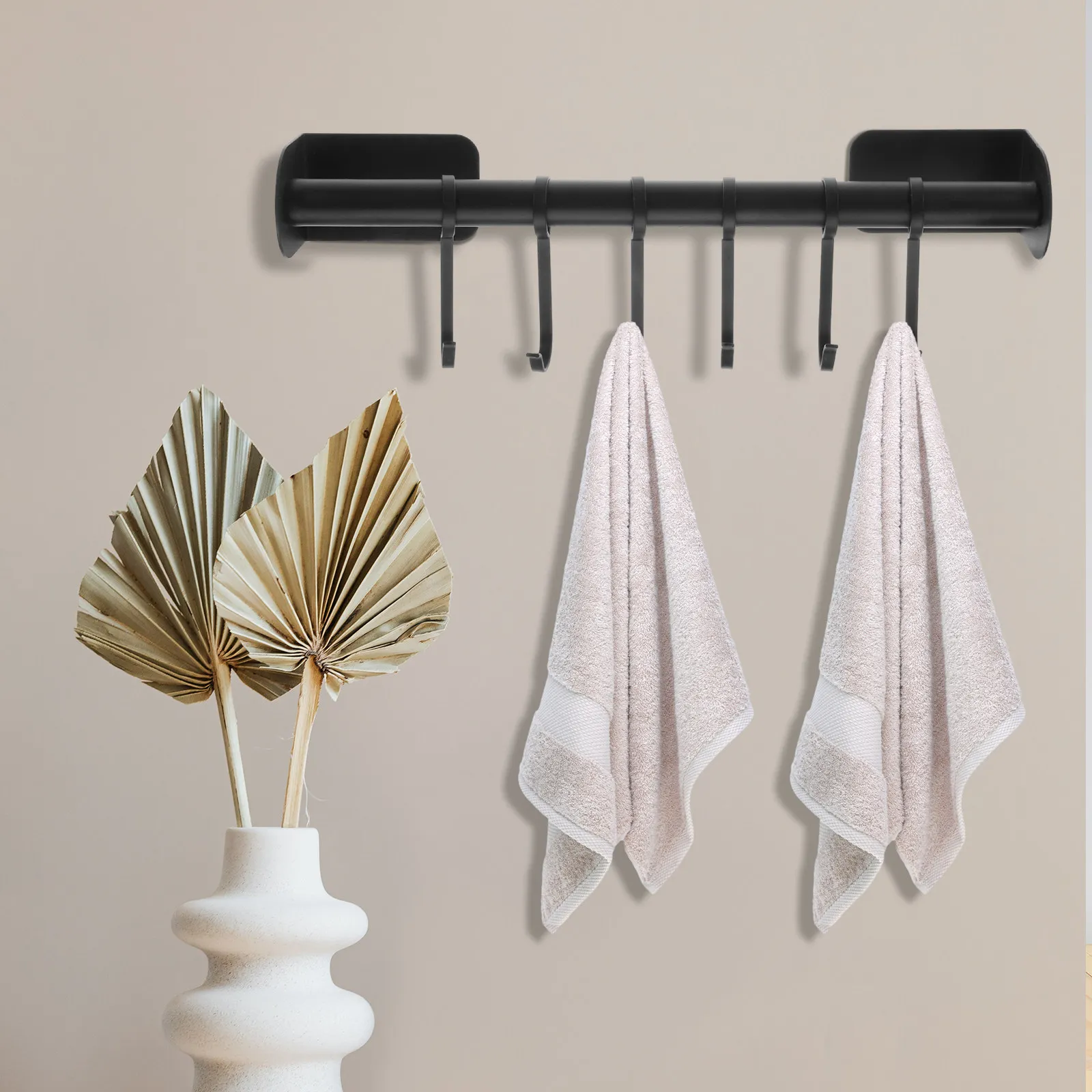 No Punching Kitchen Tool Hanging Rack Wall-Mounted 6-Hook Kitchenware Holder Space-Saving Wall Hook for Kitchen Bathroom Living