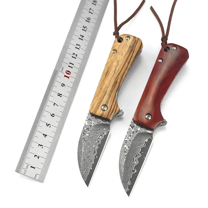 

Damascus Blade Folding Blade Knife Camping Pocket Outdoor Wood Handle Survival Tactical Hunting Utility Fruit Knives EDC Tools