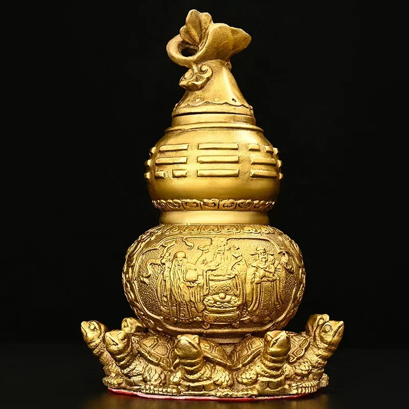 Lucky Copper Gourd Ornament,Nine Turtle Gourd Fortune Opening Home Office Desktop Decor