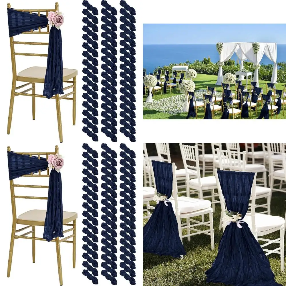 

Navy Blue 50-Pack 15.7x70 Inch Cheesecloth Chair Sashes with Bows for Wedding, Party, and Banquet Chair Decorations