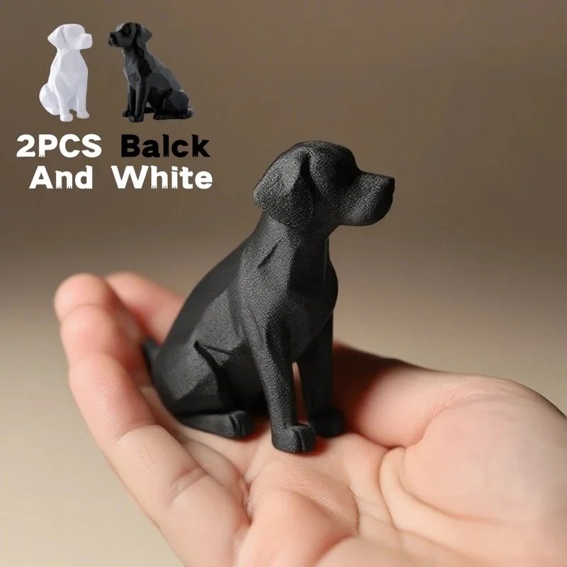 2‑Pcs 3D‑Printed Abstract Polygonal Labrador Figurines, Indoor Outdoor Desktop Bedroom Decor, Wedding Birthday Christmas New Yea