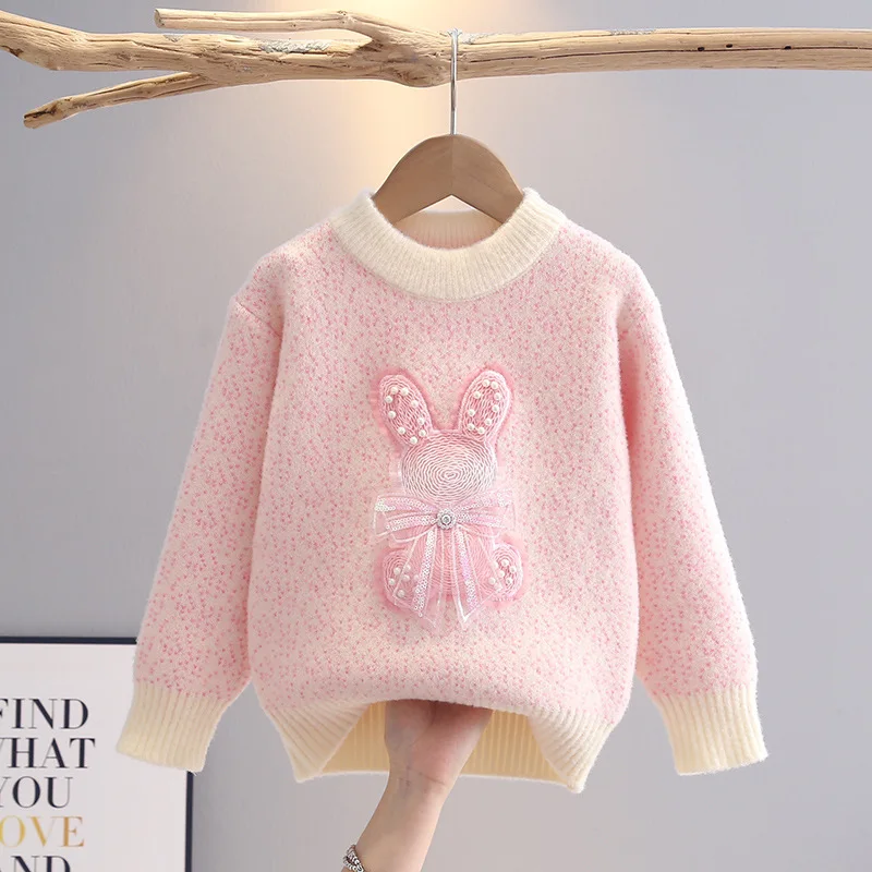 

Girls New Autumn Winter Korean Velvet Thickened Round Neck Base Layer Sweater Casual Daily Wear Fashionable Trendy Cozy Tops