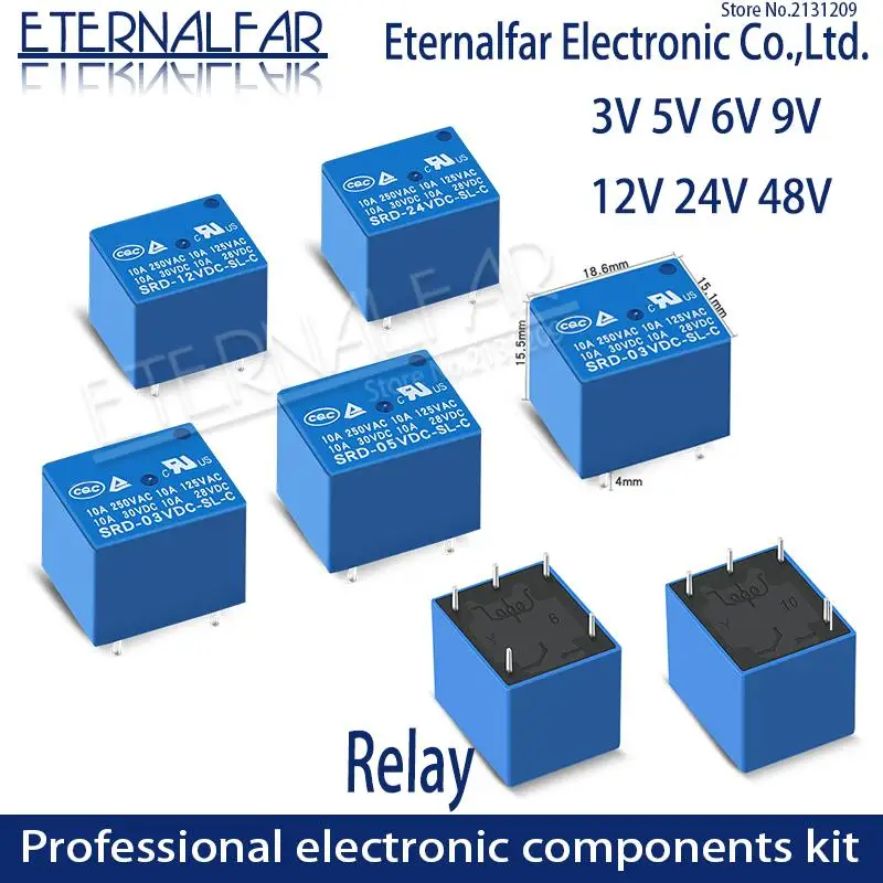 12VDC-SL-A Time Relays SRD-05VDC-SL-C 5V 6V 9V 12V 24V 48V DC 10A 125V 250V AC SPDT NO Typc A 4PIN SPDT B-M Typc C 5PIN PCB T73