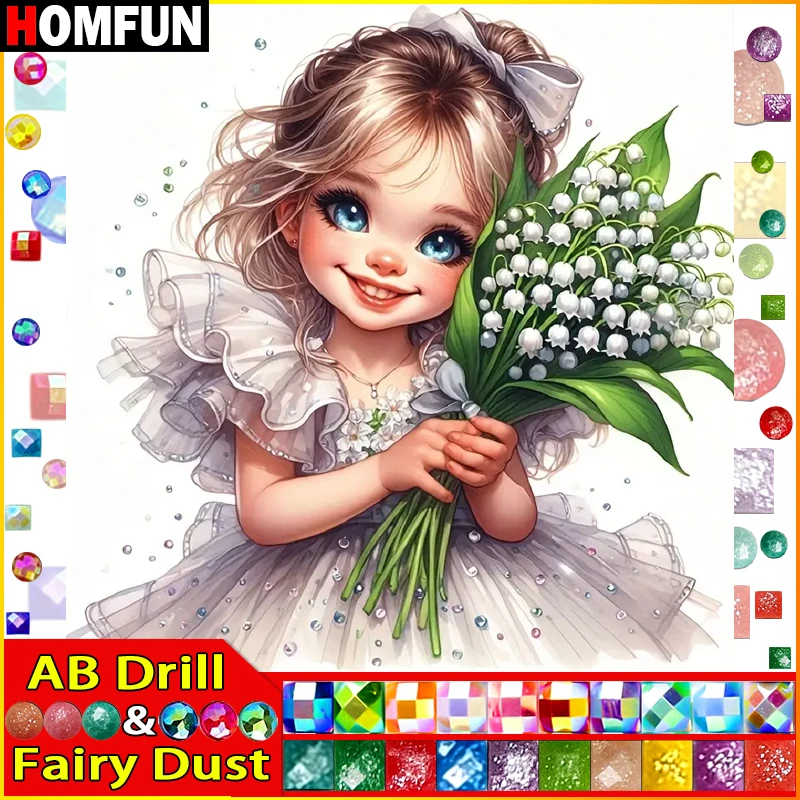 

HOMFUN Фея Пыль AB Горный Хрусталь Картина Кристалл Декор Diy Алмазная Картина "Портрет Девушка Лилия" 3D Узор Алмазная Вышивка
