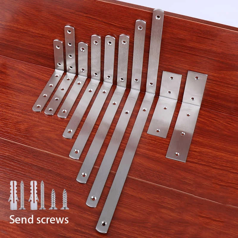 L‑Shaped 90 Degree Stainless Steel Right Angle Bracket, Thickened Extended Silver Corner Code Furniture Fixing Connector,1 Piece