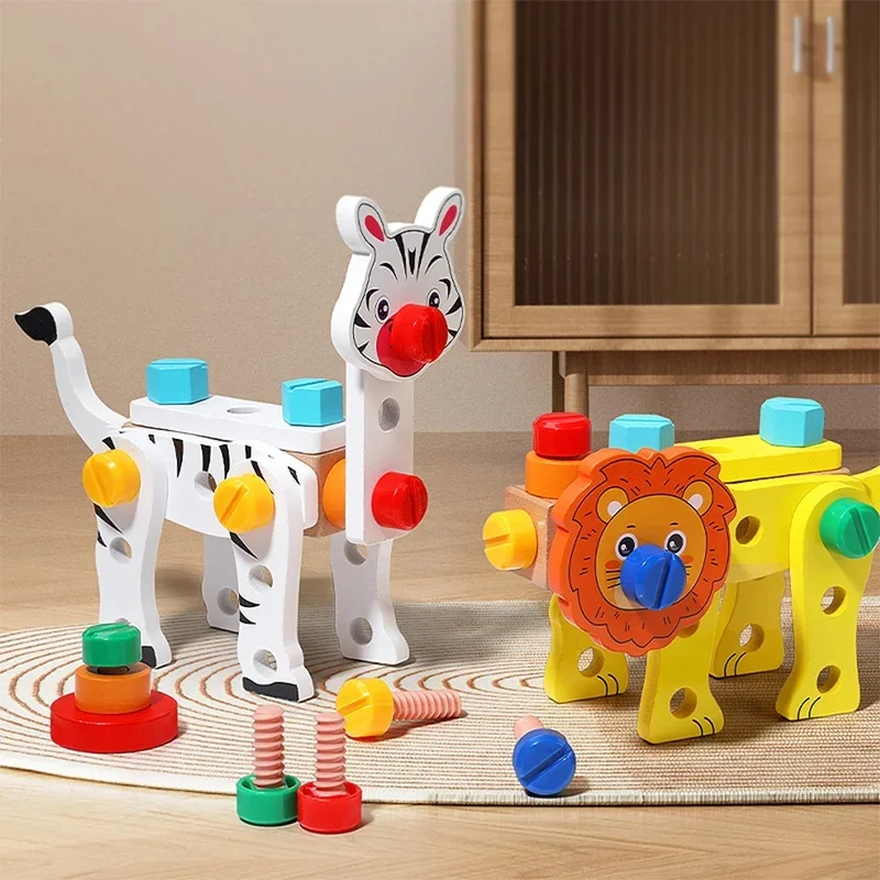 Kids Wooden Toolbox Montessori Educational Toy, Simulated Carpenter Nuts Screws Assembly Repair Tools Creative Play Set
