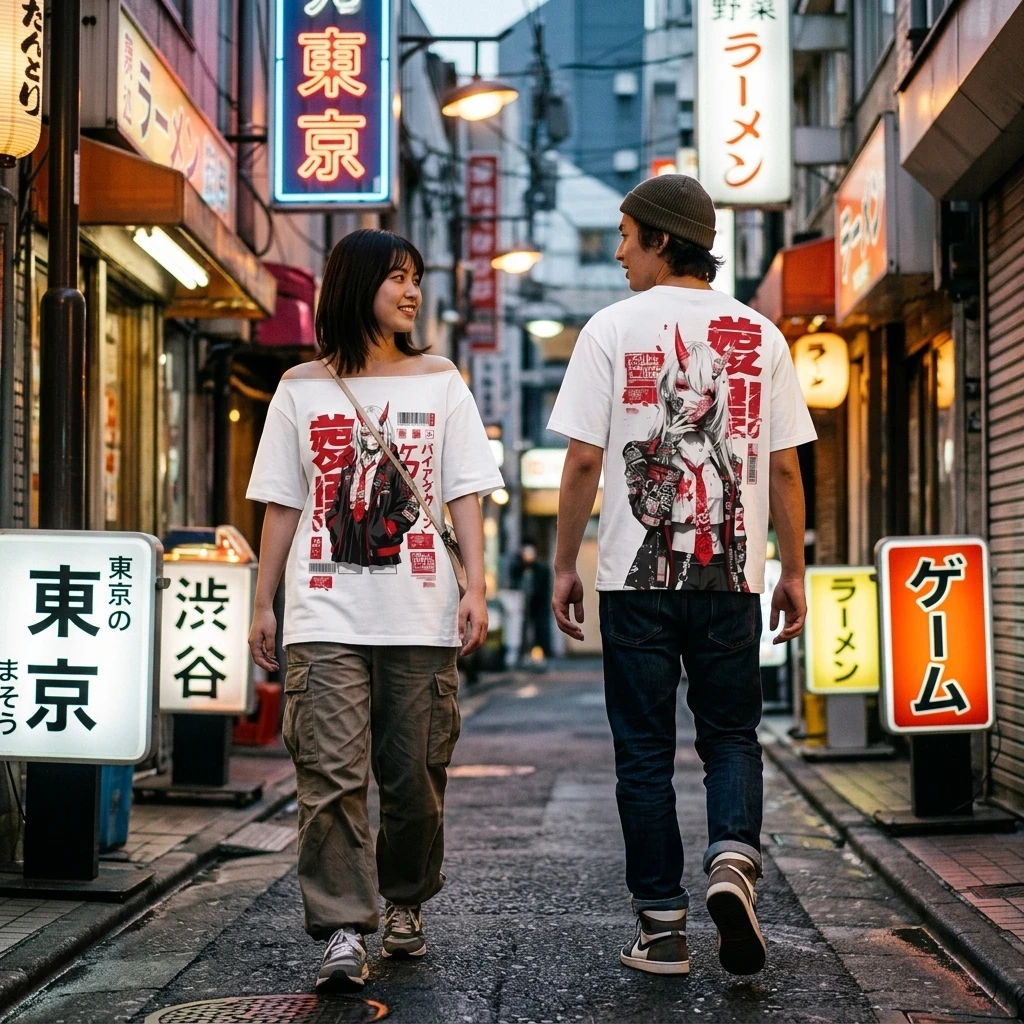 Japanese Anime Demon Parent-Child T-Shirt Short Sleeve Round Neck Quick Dry Breathable Halloween Cyberpunk Manga Graphic Clothes