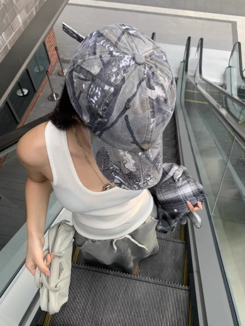 Japon Tarzı Yumuşak Üst Çorak Rüzgar Yıkanmış pamuklu beyzbol şapkası Erkekler Ağaç Dalı Desen Retro Sokak beyzbol şapkası Kadın