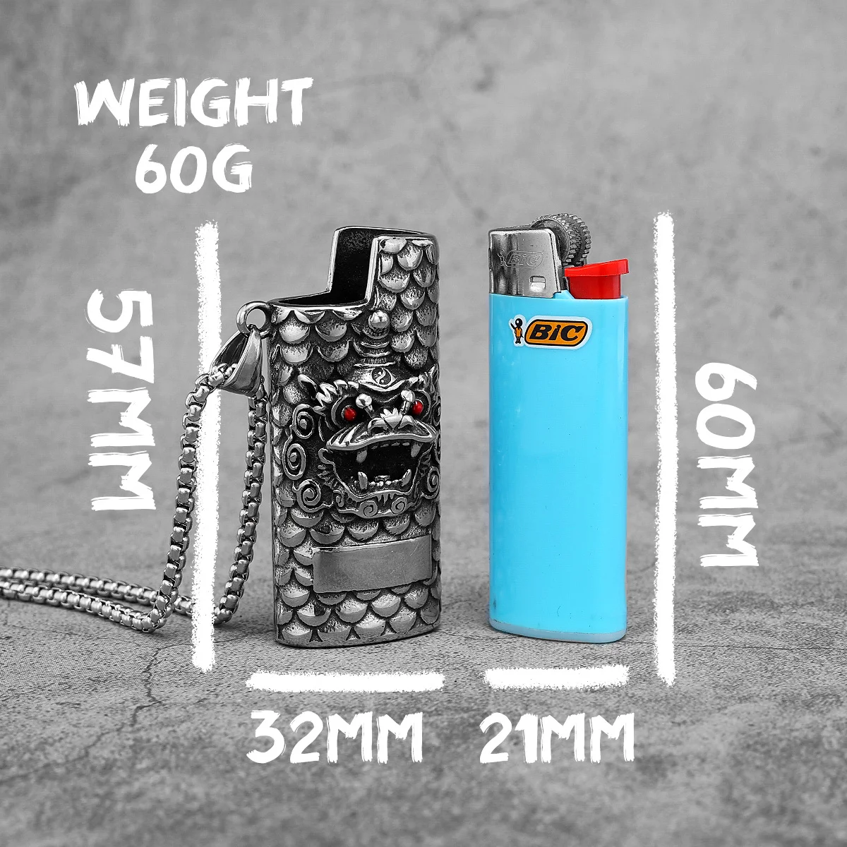 Chinese Unicorn Lion Lighter Case Stainless Steel Men Women Necklaces Pendants Chain Fashion Jewelry Creativity Gift Wholesale