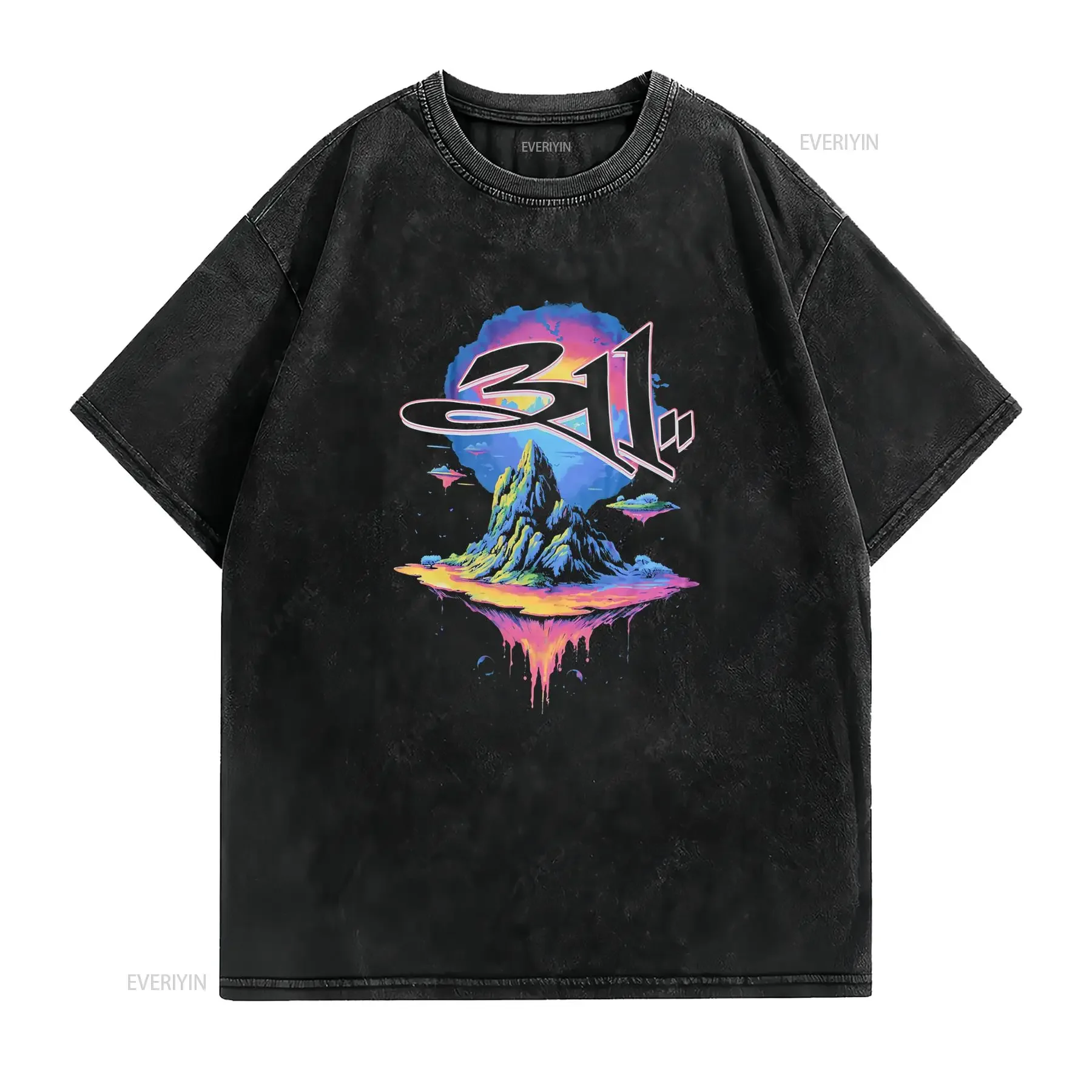 Retro Psychedelic Vaporwave 31 Graffiti Floating Mountain Print Casual Streetwear T Shirt vintage Washed designer clothes