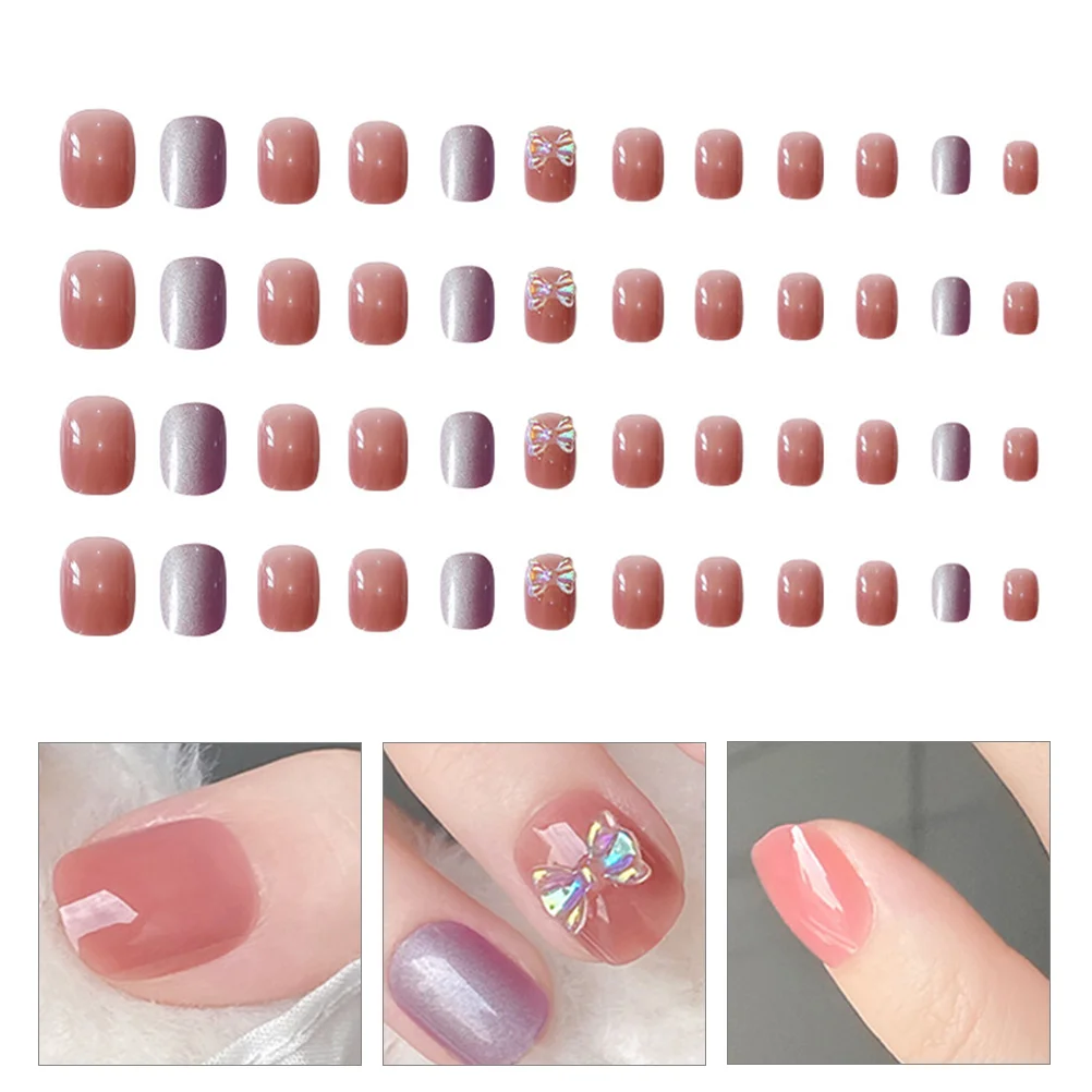

2 Boxes H made Press On Bow Nails Bow Nails Women Decoration Long Tips ABS Material Full Cover Nail Art