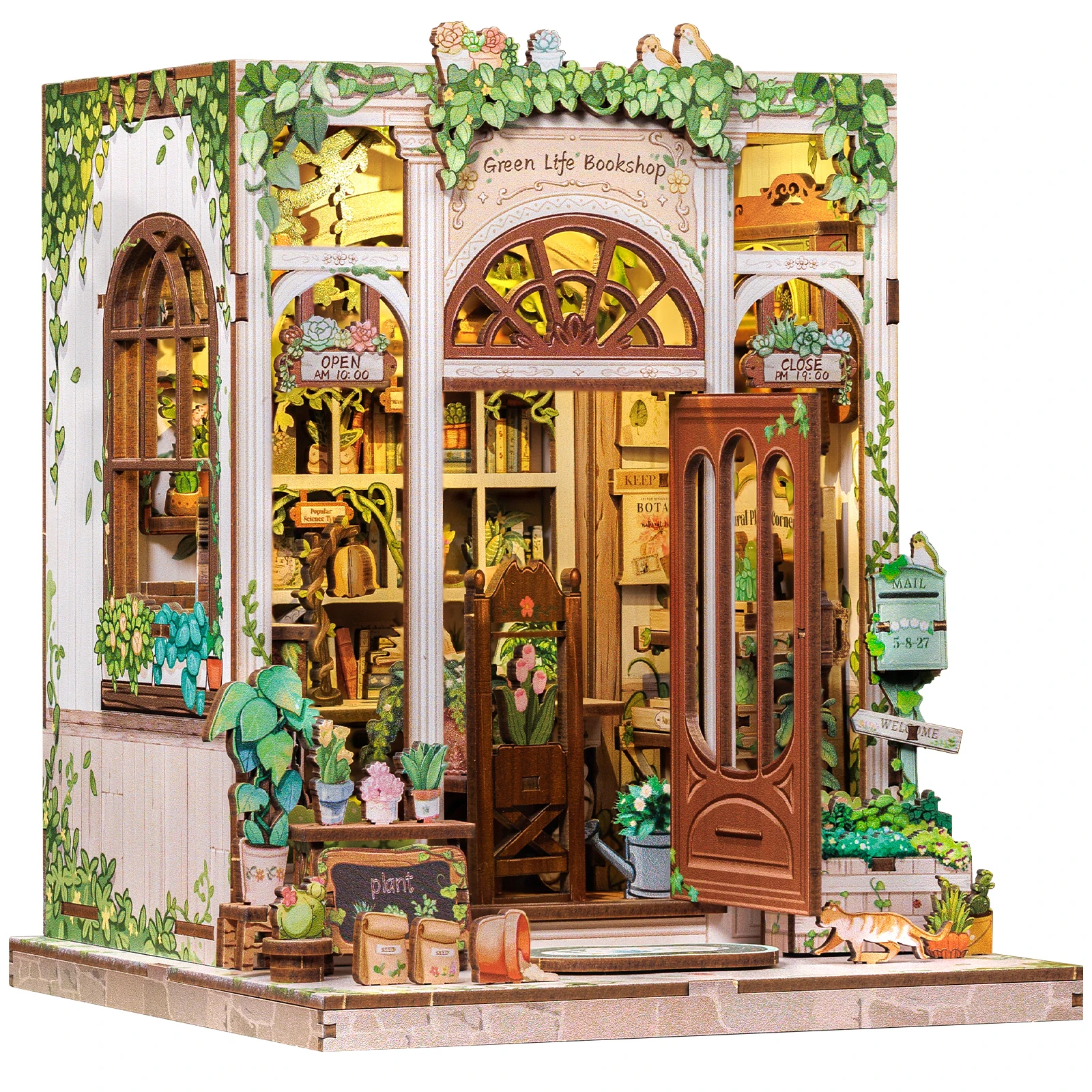 CUTEBEE Kit de puzzle 3D Book Nook DIY, maison miniature lumineuse, insert de bibliothèque en bois, modèle créatif, cadeau pour adultes et adolescents, Green Life Store