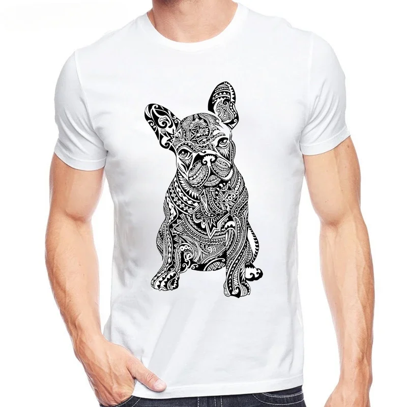 geometric art design men's t shirt Polynesian style Cat/chihuahua/french bulldog Hot animal clothing