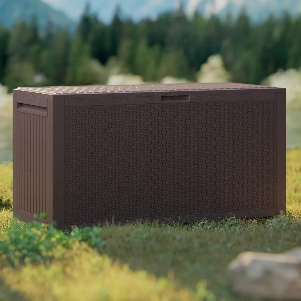 صندوق تخزين مقاوم للماء للاستخدام الخارجي قابل للقفل لوسائد الفناء والسطح - سعة 90 جالونًا، مادة بلاستيكية من الروطان، مثالية للثانية