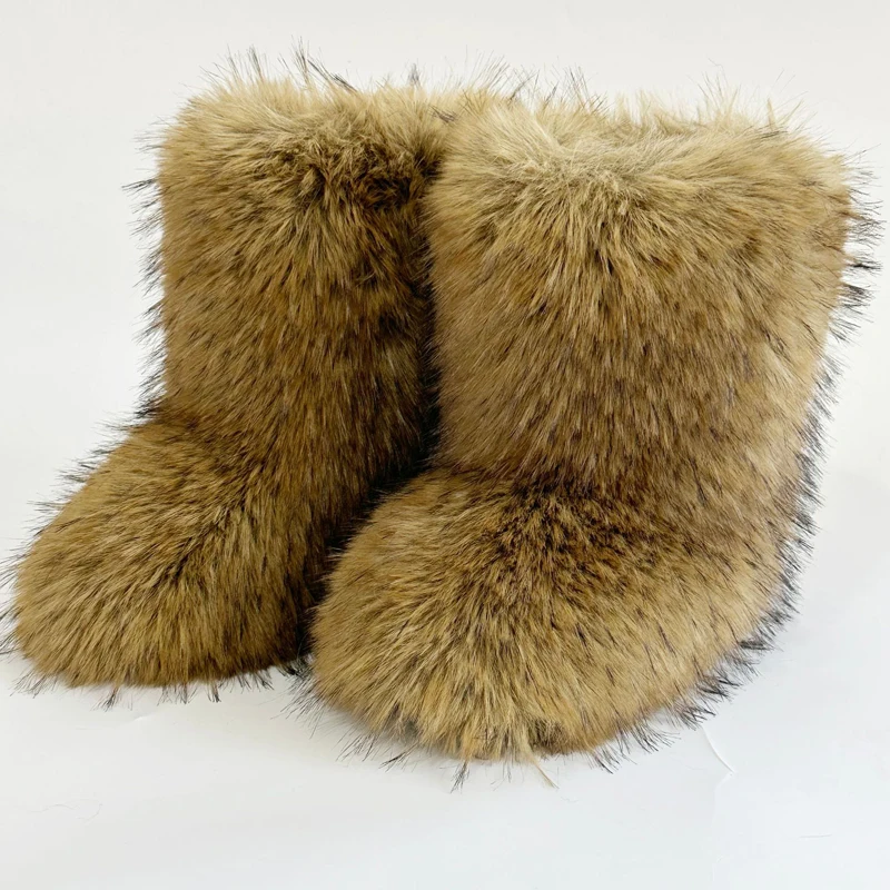 New Winter Snow Boots Imitation Fox Fur Straight Boots Long Hair Plush Warm Boots Plus Velvet Padded Anti-slip Women's Boots