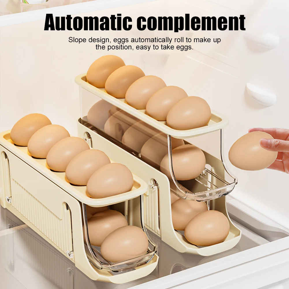 

3 Layers Removable Plastic Egg Storage Holder Refrigerator Rolling Egg Tray Automatic Scrolling Egg Rack Kitchen Egg Organizer