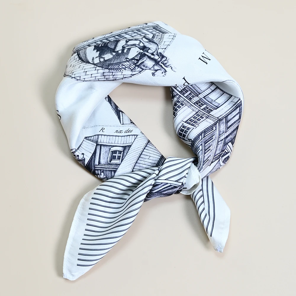 

Summer New Fashion High End Ladies Printed Silk Scarf Square Boxed Necktie Headwear Decorative British Style Geometric Pattern