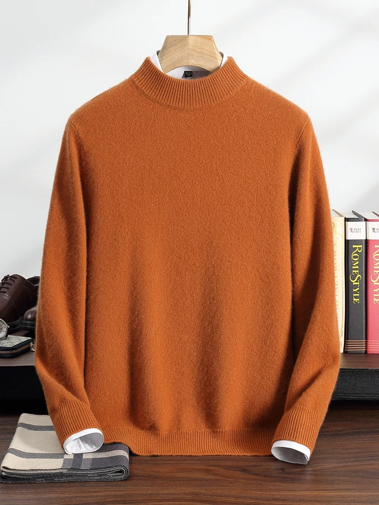 Hot Sale Cashmere Men's Sweater Mock-Neck Knitted Jumpers Long Sleeve Male 100% Cashmere Pullover Soft Warm Clothing Big Size