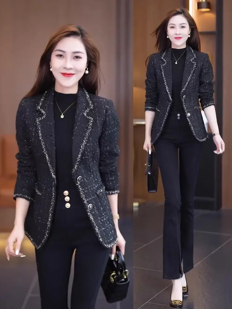 Fashion Socialite Short Coat Women's Suit jacket 2024 Autumn and Winter New Thick Elegant Slimming office lady Woolen Suit Top