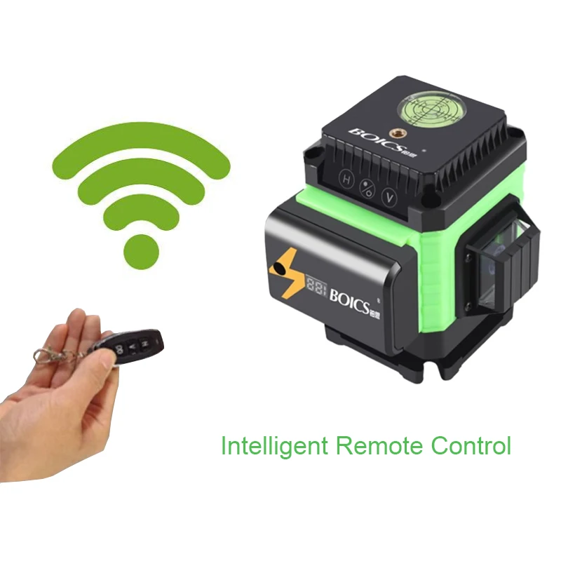 4D 12/16 Line 532nm High-precision Green Strong Light Cross Laser level Mini Portable with Battery Remote Control