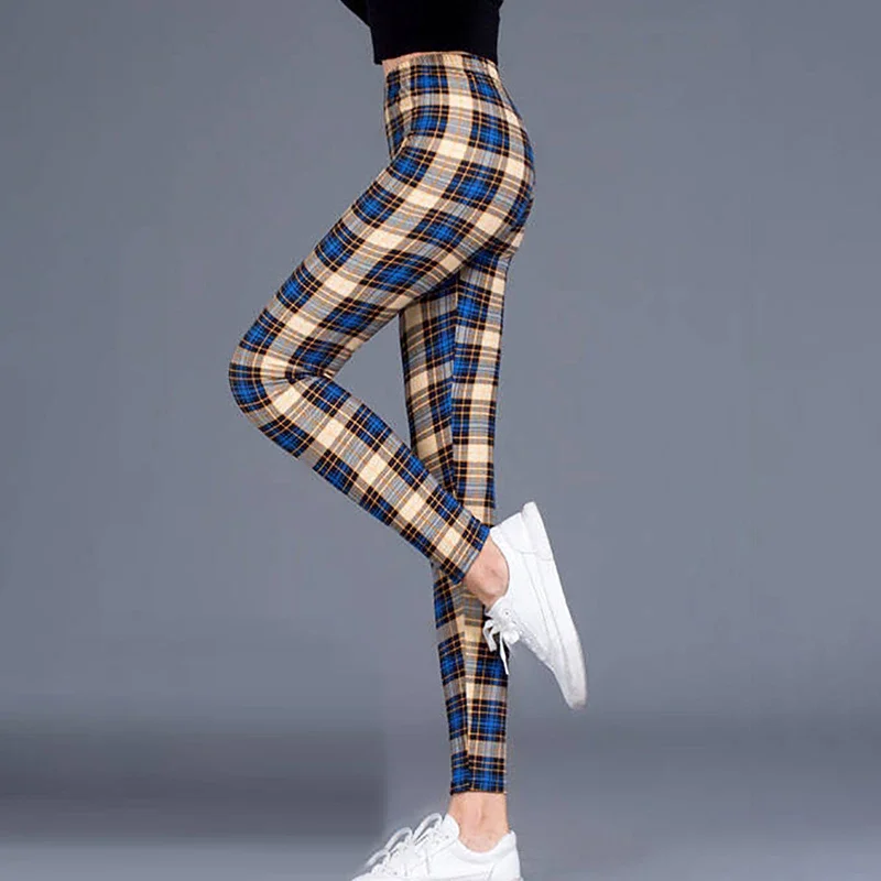 Sports Trousers Y2K Streetwear Leggings Pants For Women Casual Slim High Waist Black Blue Red Brown Khaki Plaid Leggings Pants