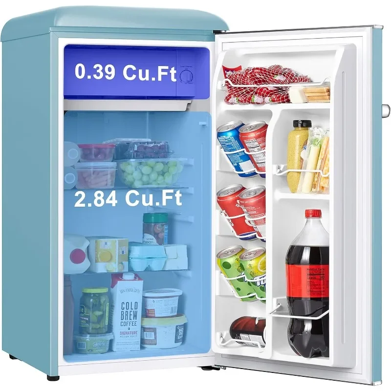 Galanz-Geladeira Retro Compact Single Door, Termostato mecânico ajustável com Chiller, Azul, 3,3 Cu Ft, GLR33MBER10