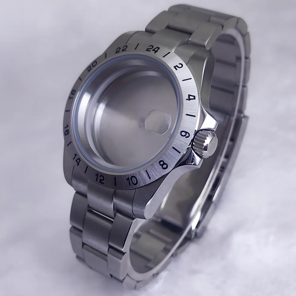 ساعة رجالية 39 ملم بحزام فولاذي، إطار ثابت، زجاج مكبر من الياقوت، مناسب لملحقات حركة NH34/ NH35/ NH36