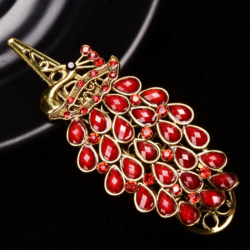 Luxury Rhinestone Peacock Hairpin Colorful Crystal Vintage Hair Clip Barrette For Women Girls Hair Accessories