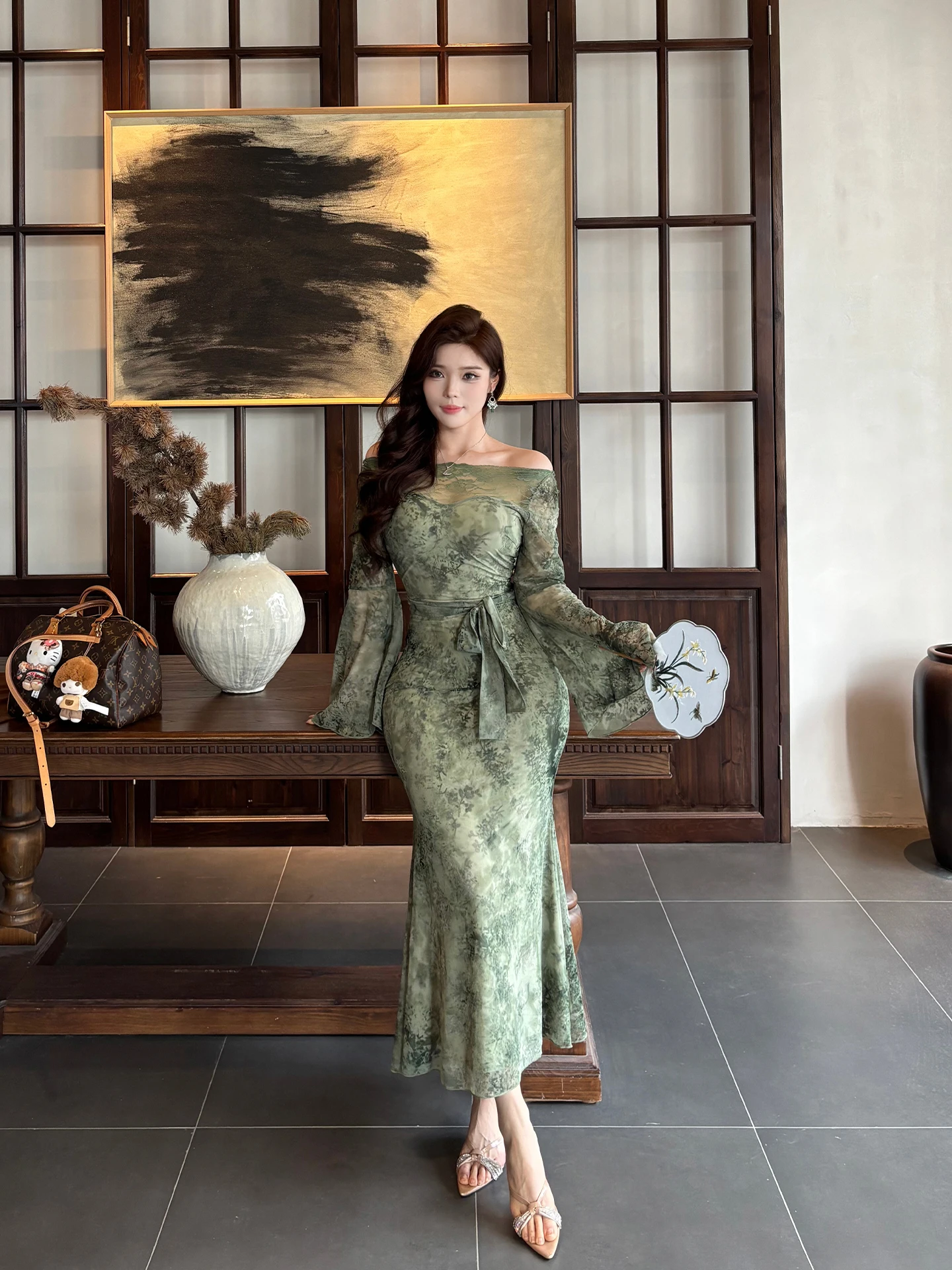 

Ele plus Size Lace Design Dr Women's Flared Sve Long Zipper Ba Bodycon Skirt Sle Breathable Polyester Blend