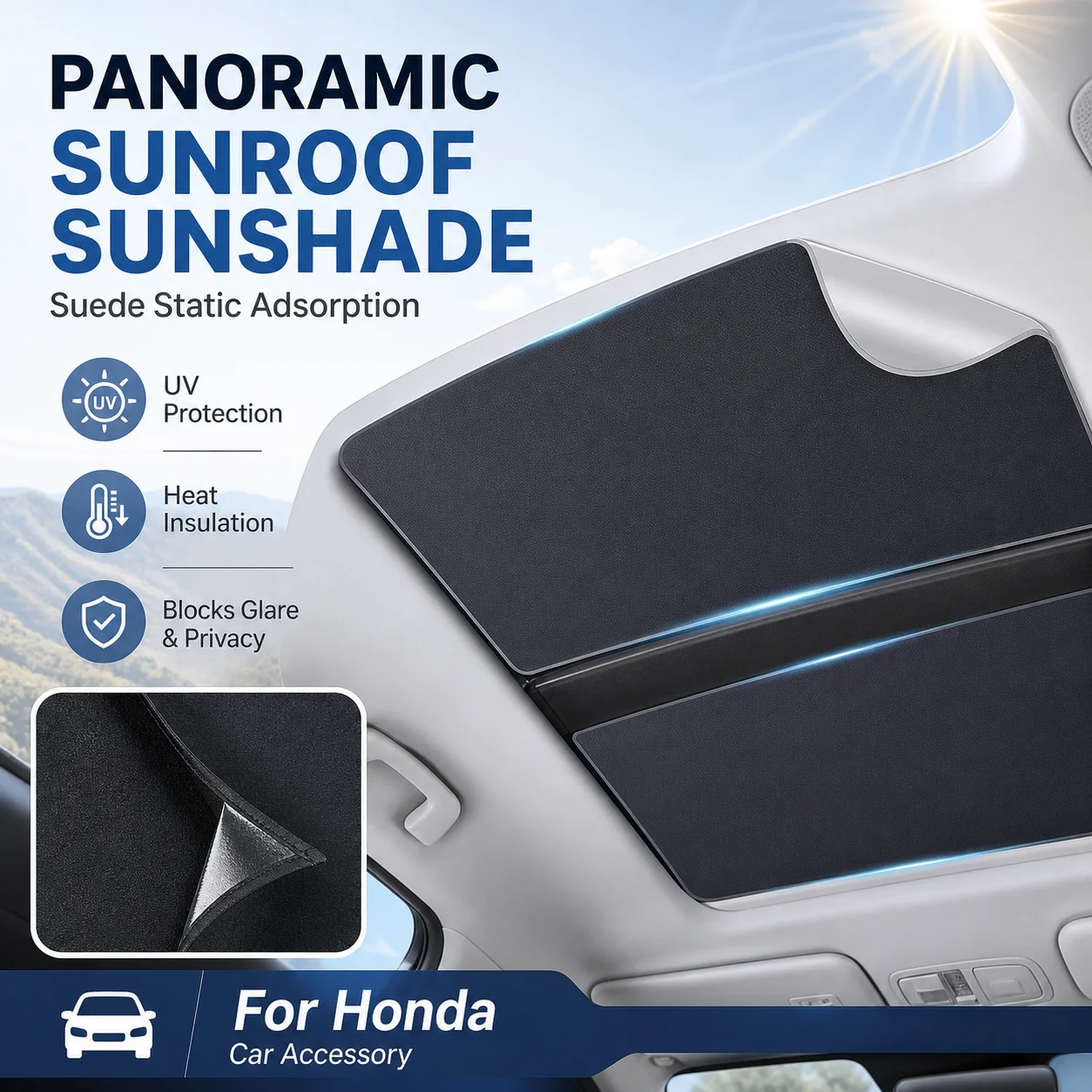 Suede Static Adsorption Panoramic Sunroof Sunshade UV Protection Heat Insulation For Honda Car Accessory