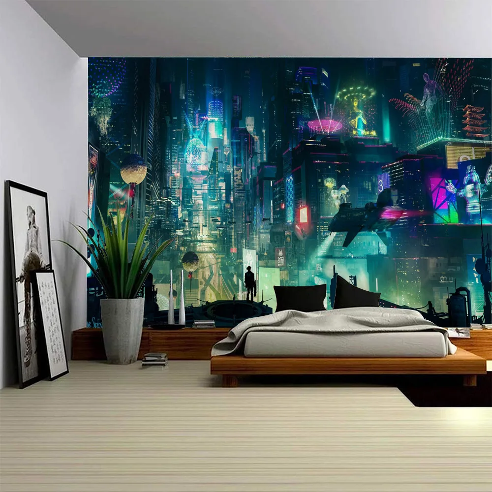 

Urban night view tapestry, wall hanging cloth, hippie wall decoration, living room, bedroom, Bohemian home aesthetic decoration