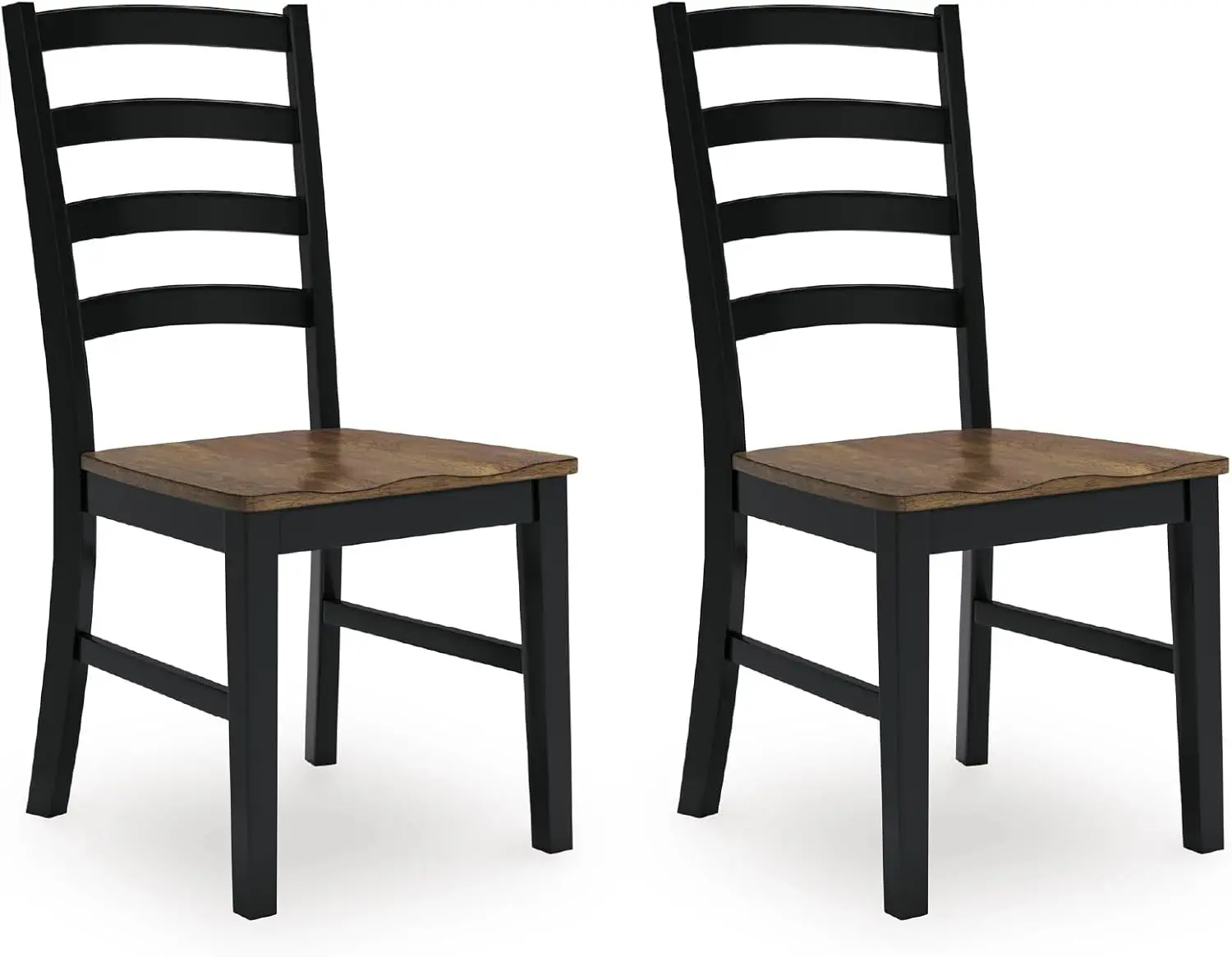 Dining Chairs Set of 2, Modern Ladderback Dining Chairs with Solid Wood Frame, Two-Tone Finish, Contoured Seat, Black/Brown | Solid wood frame, Mango veneer and MDF substrate seat, Modern ladderback,  capacity, Black