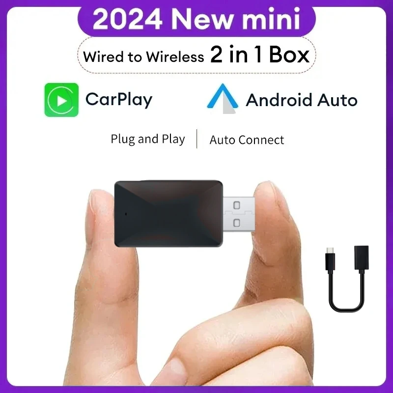 Auto Parts 2 in 1 MINI Box wireless CarPlay Android Auto Car Adapter USB Plug and Play for VW Hyundai Jeep Havel Kia Volvo Audi