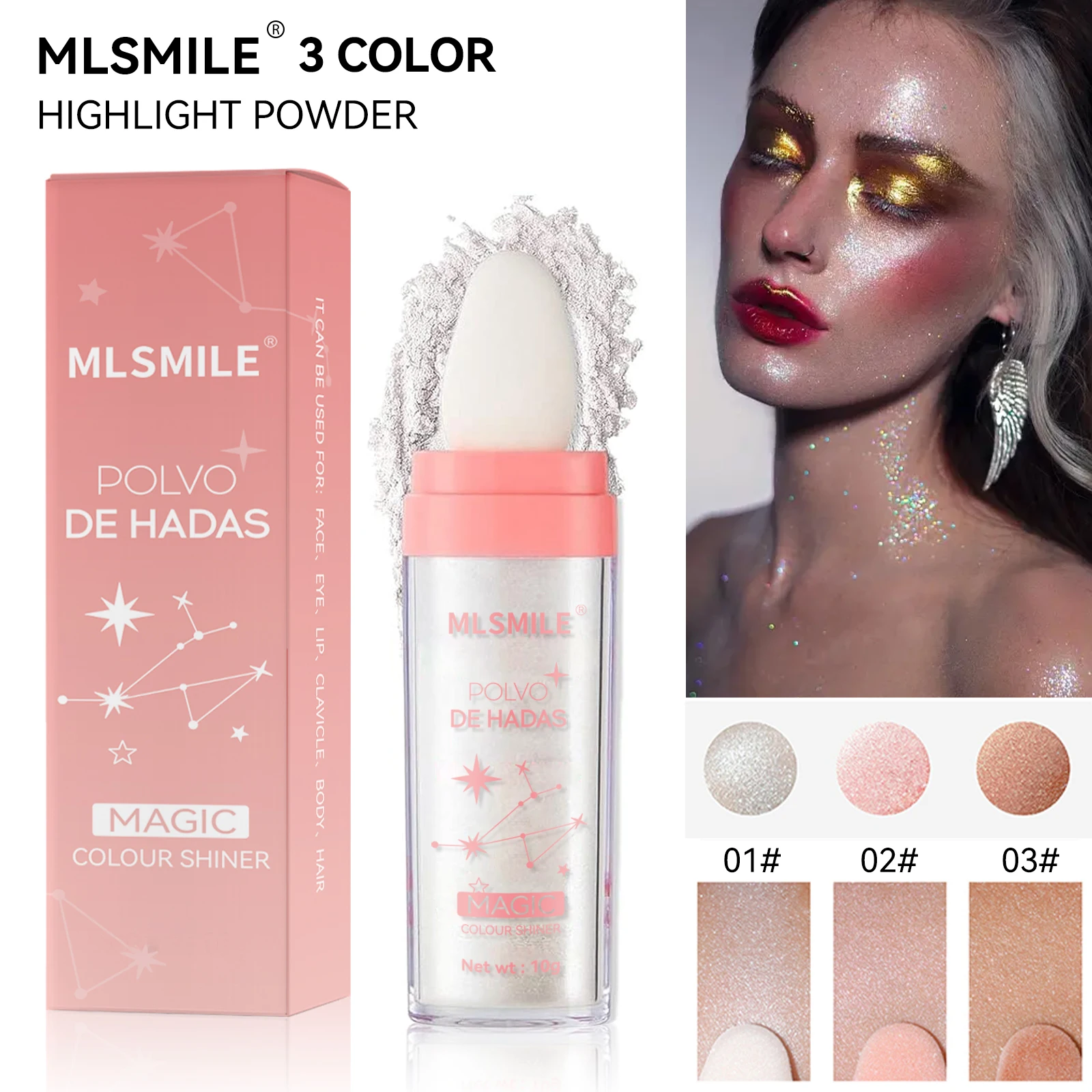 3 Colors Glitter Powder Highlighter Makeup Body Brightens the Natural Face Blusher Fairy Highlight Patting Powder