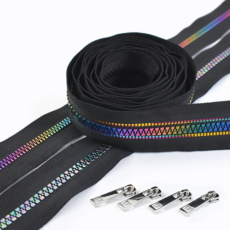 

1-5M 5# Resin Zipper Tape with Slider Rainbow Tooth Zippers Closures for Bags Wallet Decor Zip Reapir Kit DIY Sewing Accessories